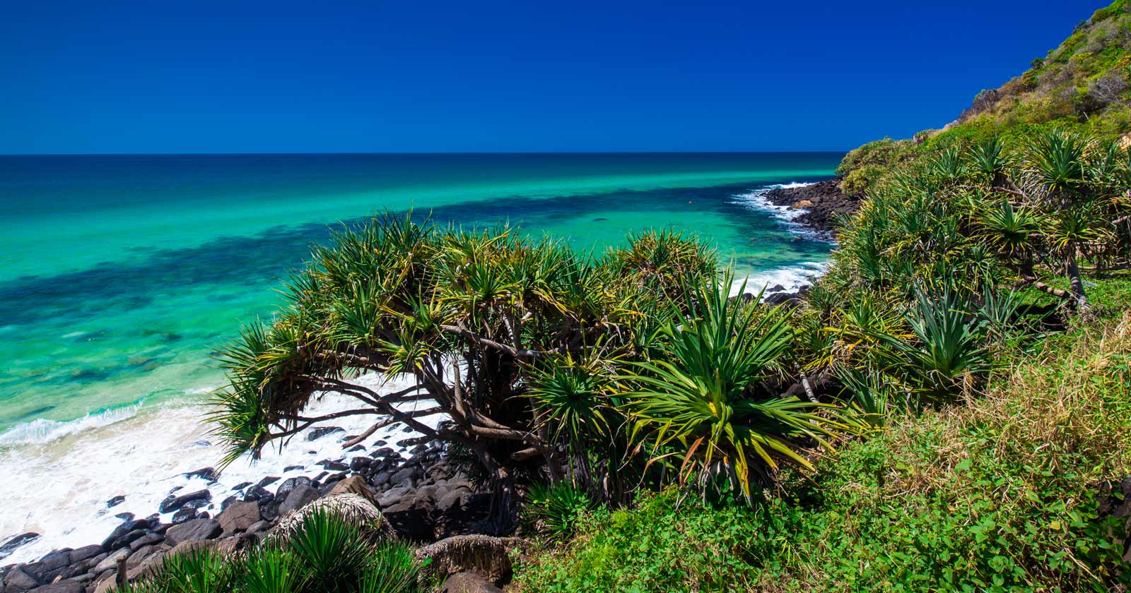 Aerial view of Burleigh Heads beach and headland, Gold Coast